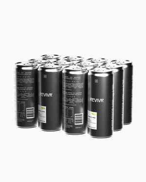 REVIVR electrolyte drink 12x aluminium cans — clean hydration, stevia sweetened